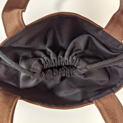 ブラウン帆布バケツ型トートバッグ・ポケット・巾着付き 5枚目の画像