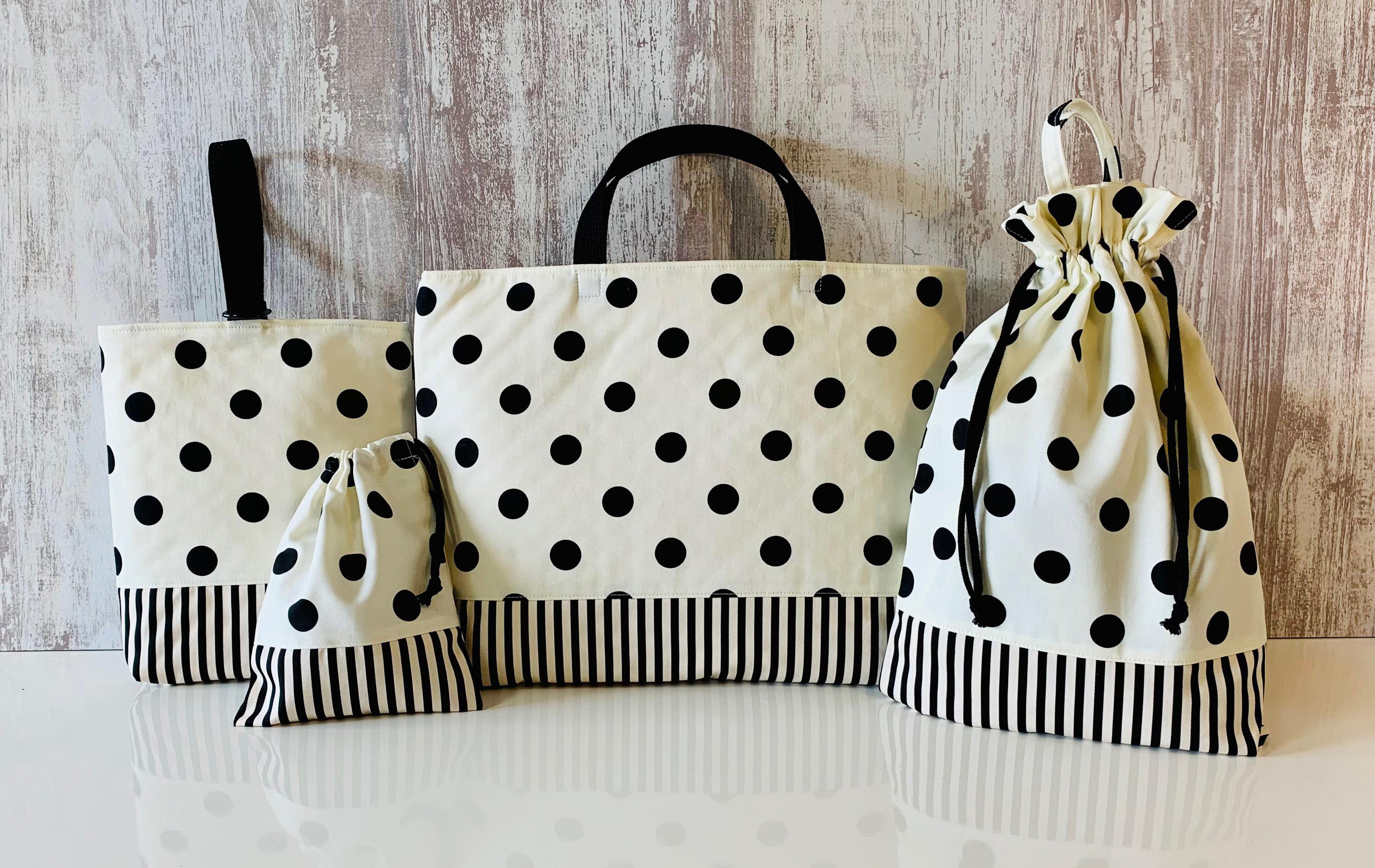 入園入学＊ドットとストライプの4点セット＊女の子＊オフホワイト