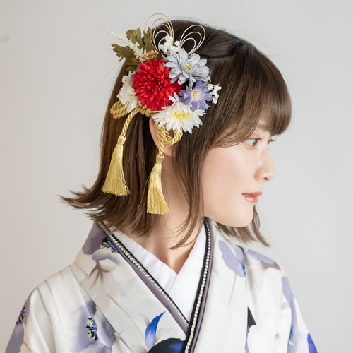 青・黒・紫の卒業式袴髪飾りA】ドライフラワー風ヘッドドレス 青・黒・紫の卒業式袴髪飾りA】ドライフラワー風ヘッドドレス