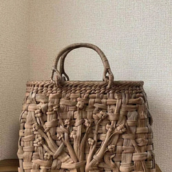 国産山葡萄 手作り 籠バッグ 太ひご 乱れ編み、花編み Lサイズ 長野県