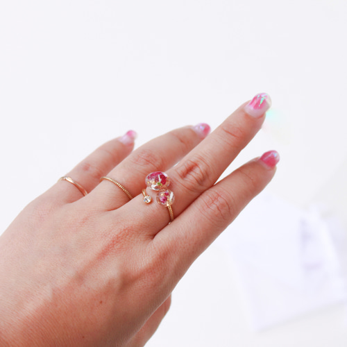 華やかring】押し花の指輪 かすみ草 リング フリーリング 透明