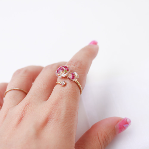 華やかring】押し花の指輪 かすみ草 リング フリーリング 透明 クリア
