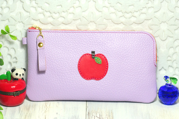 L字ファスナー長財布・赤りんご・ラベンダー色・運気アップりんご・エネルギー浄化