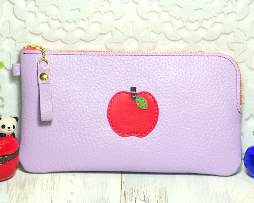 L字ファスナー長財布・赤りんご・ラベンダー色・運気アップりんご