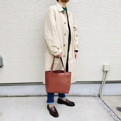 【姫路レザー】一枚革のクラフトマンレザートートバッグ（シンプル/メンズ/レディース/プレゼント/A4）ブラウン 11枚目の画像