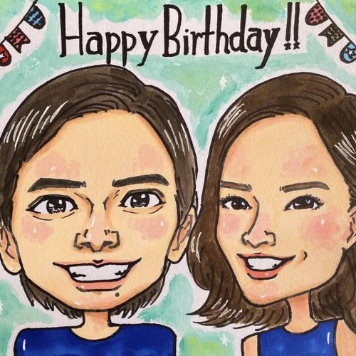 似顔絵 プレゼント5000円 大人数もOK！安くてかわいいイラスト❁還暦祝