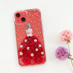 赤いドレス iPhone15Pro/SE/Xperia5V/GALAXYS24 押し花ケース iPhoneケース 3枚目の画像