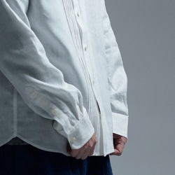 [訂製] [wafu] 亞麻襯衫 超高密度亞麻細褶襯衫 / 白色 t032k-wt1 第10張的照片