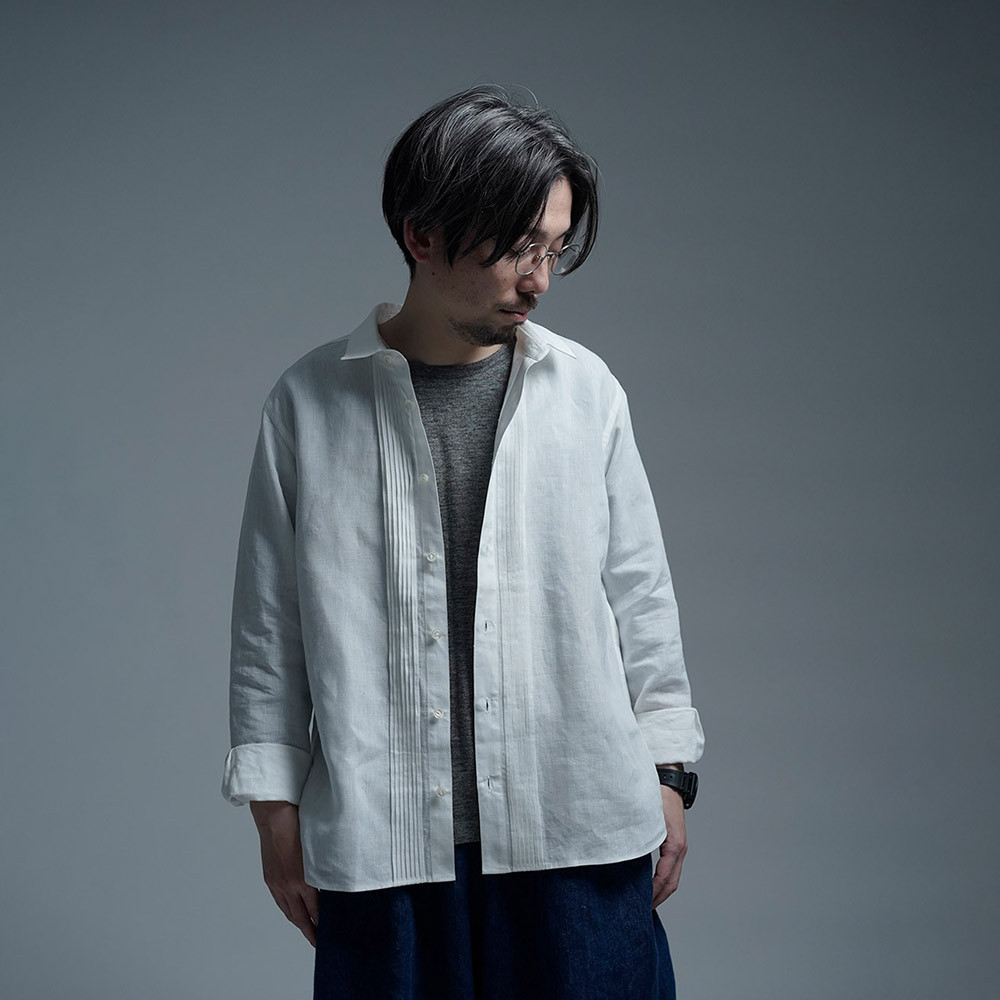 訳あり OUTIL ウティ　ホワイト ロングシャツ ピンタック トップス