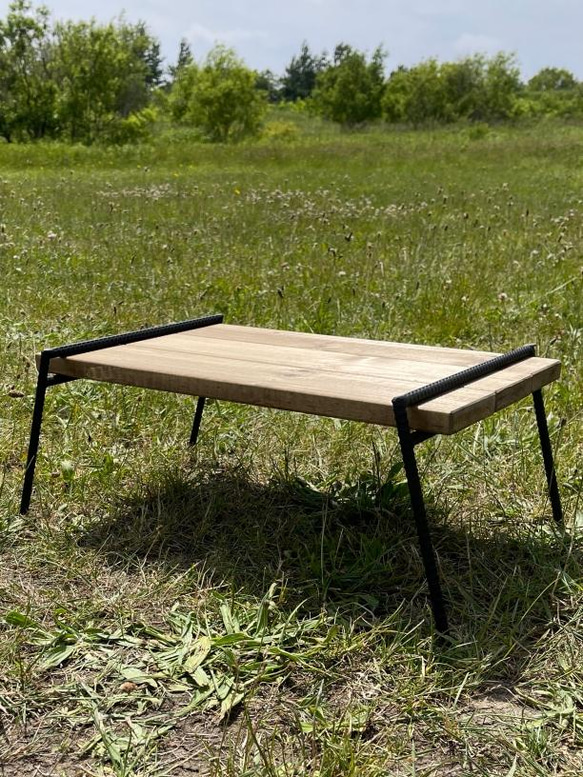 アイアンレッグ　ウッドソロテーブル（板付き）アイアンラック　インダストリアル　キャンプ/アウトドアシェルフ 6枚目の画像