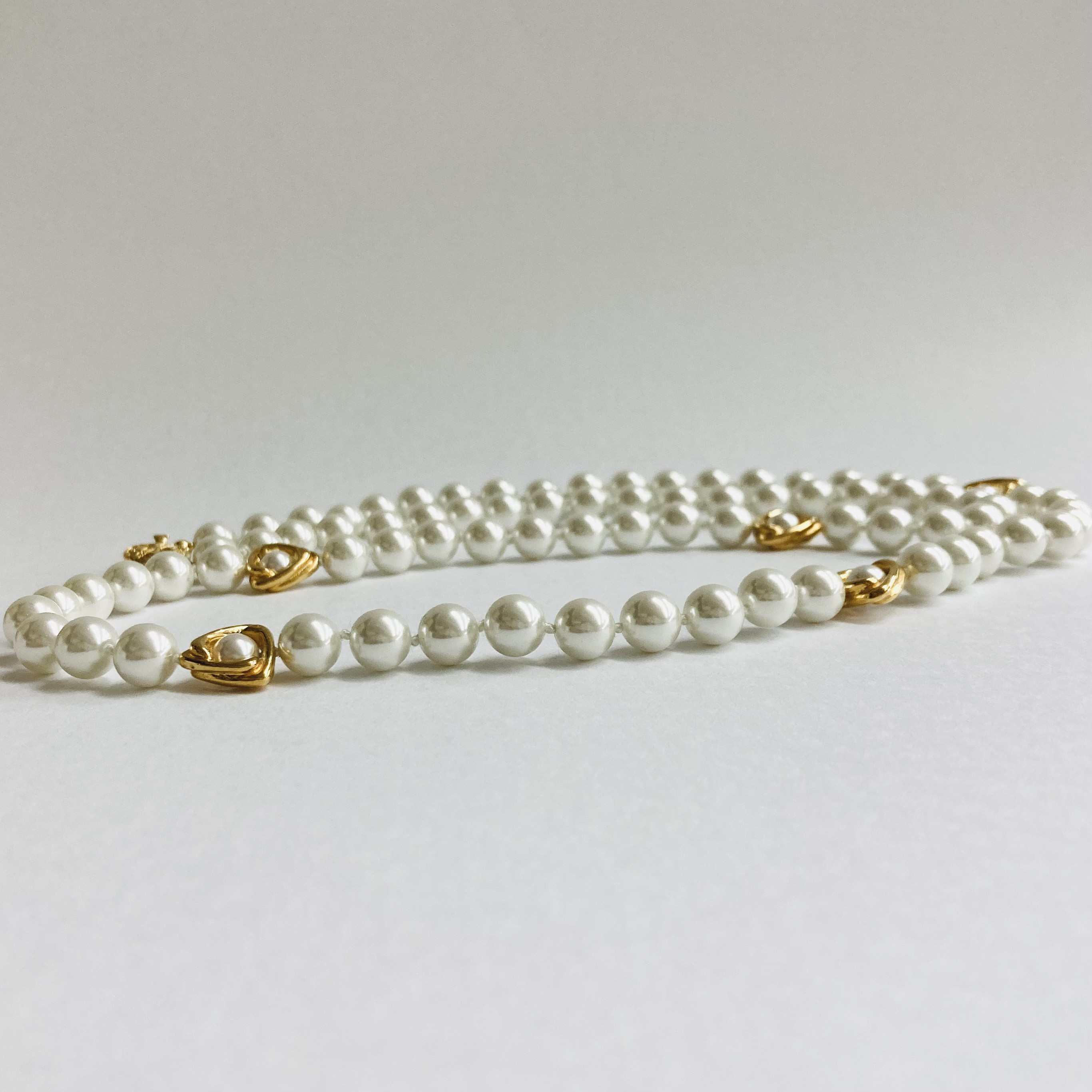 ガラスパールオールノットアシメオペラネックレス/8mm約80cm/ホワイト/G/made in japan