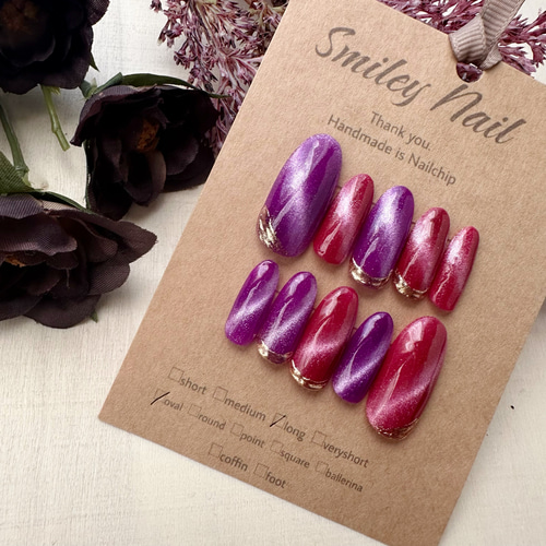 28》マグネットネイル ピンク パープル ネイルチップ 宝石 量産型 地雷