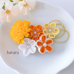 はるぽん 七五三 髪飾り 白 黄色 オレンジ つまみ細工 卒業式 結婚式 はるぽん様専用 七五三 髪飾り 白 黄色 オレンジ つまみ細工 卒業式