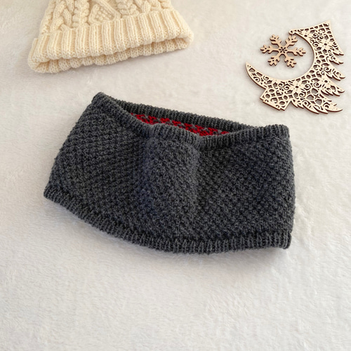 手編みのカウル 〜 floret △▽リバーシブルで使えます▽△（グレー