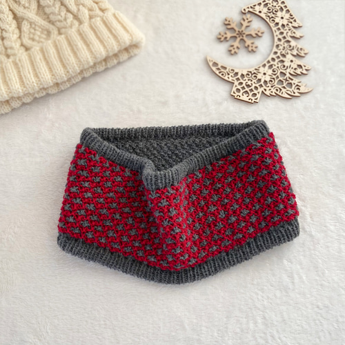 手編みのカウル 〜 floret △▽リバーシブルで使えます▽△（グレー