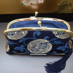 美しい京都西陣の金襴の小物入れ　紺地に金の鳳凰柄 4枚目の画像