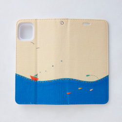 海にゆこうよ！ 手帳型スマホケース　ベルトなし  ✶ SE3 SE2 iPhone15 ブルー 夏 ✶ 4枚目の画像