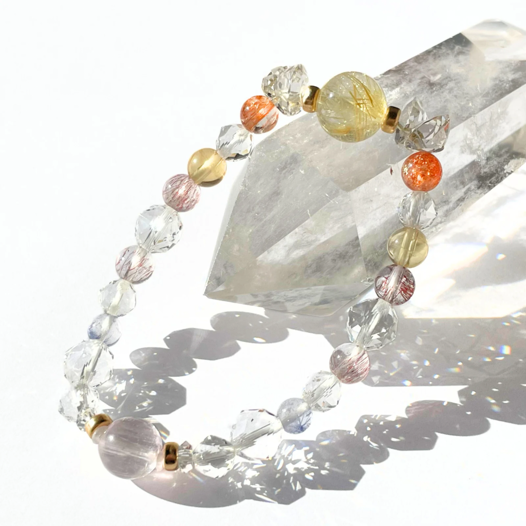 【一点物】前へ進め(ゴールドルチル×サンストーン×クンツァイト) | 天然石 ブレスレット 個性的アクセ