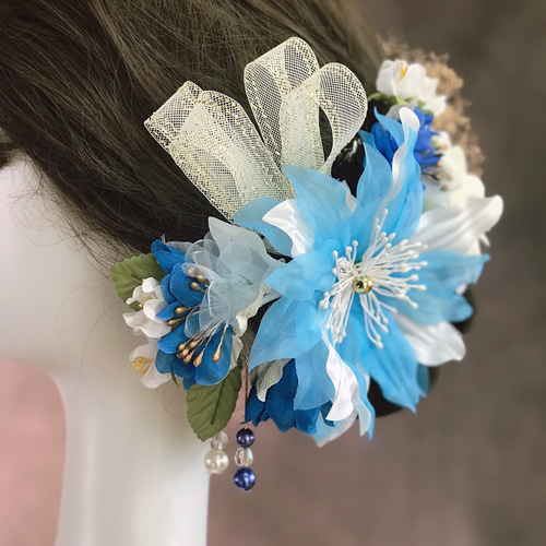 髪飾り 結婚式 成人式 卒業式 青花 ラプンツェル パール 和装 ヘアアクセサリ ヘッドドレス 髪飾り 結婚式 成人式 卒業式 青花 パール ヘア