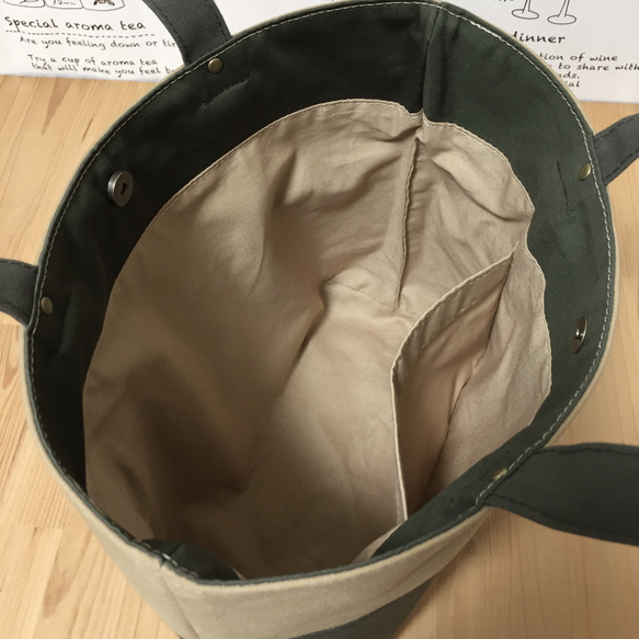 カーキ 帆布 2色の トートバッグ 帆布 /A4対応サイズもあります 2枚目の画像