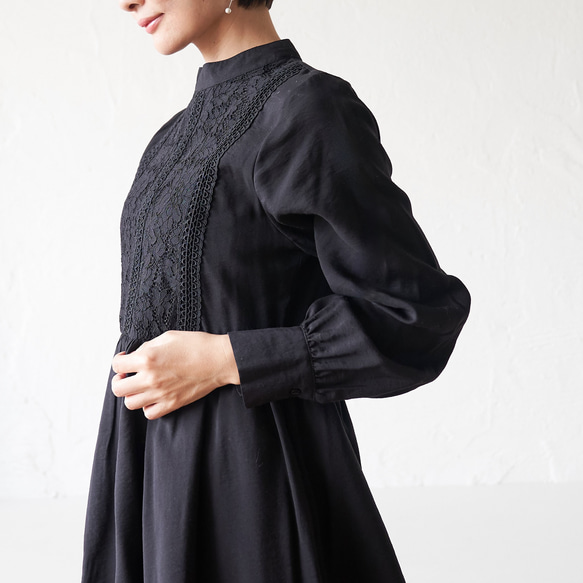 ﾓﾘﾉｶﾞｯｺｳ レースが可愛いブラックフォーマルワンピースドレス (ブラック) 入学卒業式｜mg-op12-bk 2枚目の画像