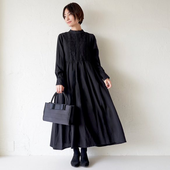 ﾓﾘﾉｶﾞｯｺｳ レースが可愛いブラックフォーマルワンピースドレス (ブラック) 入学卒業式｜mg-op12-bk 1枚目の画像