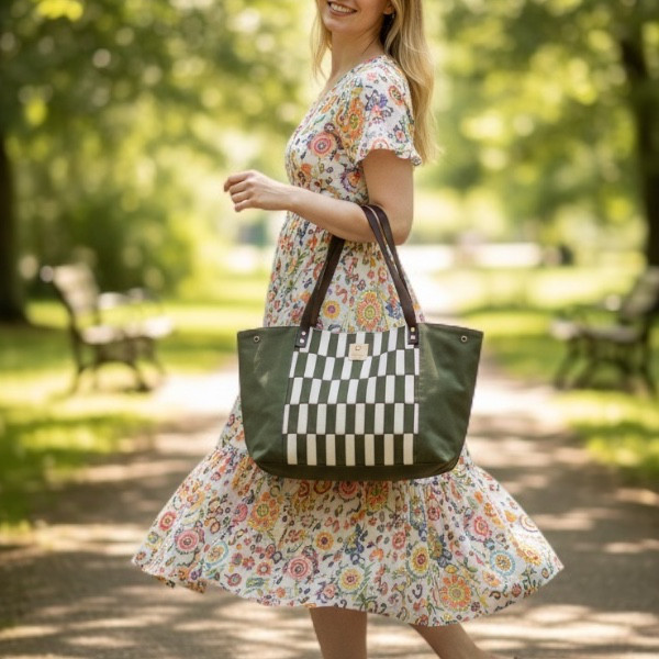 本体のスタイルが変わる‼︎帆布を編み込んだ2WAYトートバッグtikkata　khaki