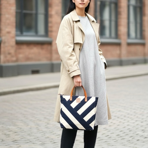 帆布を縫い合わせた!!2WAYスクエアトートバッグ　Raita combination