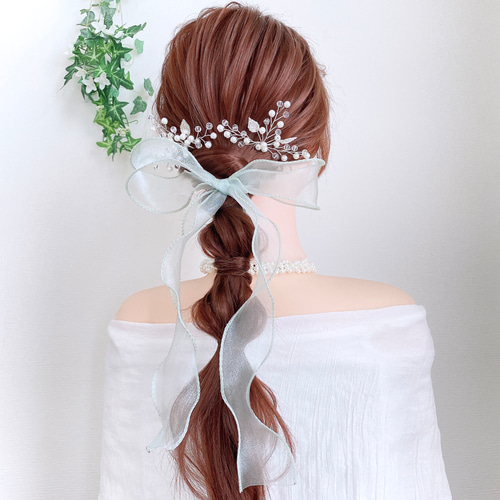 いず様　acca リボンポニー　グリーン 休日限定 いず様 グリーン リボンポニー acca ヘアアクセサリー