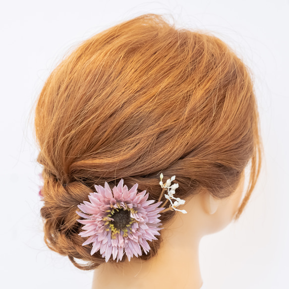 【結婚式・二次会のゲストヘアヘッドドレスA】ドライフラワー風髪飾りピンク パーティーのお呼ばれヘア・ブライズメイドにも 2枚目の画像