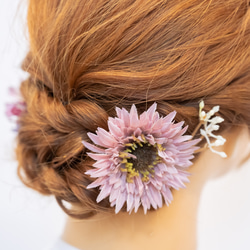 【結婚式・二次会のゲストヘアヘッドドレスA】ドライフラワー風髪飾りピンク パーティーのお呼ばれヘア・ブライズメイドにも 5枚目の画像