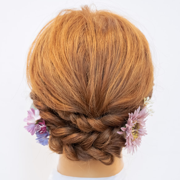 【結婚式・二次会のゲストヘアヘッドドレスA】ドライフラワー風髪飾りピンク パーティーのお呼ばれヘア・ブライズメイドにも 3枚目の画像