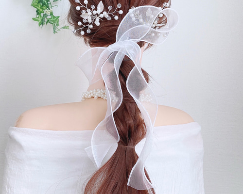 オーガンジーリボン♡雪の結晶♡オーシャンブルー♡ヘアリボン 201cce90c7892ac9ef20e38d1d9550