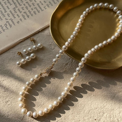 4連 ライン パールピアス イヤリング ∕ シンプル 上品 2way 国産貝パール 3枚目の画像