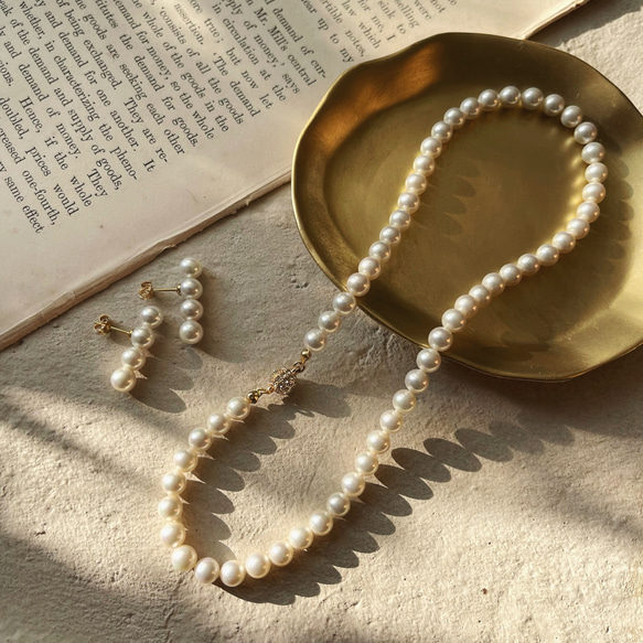 4連 ライン パールピアス イヤリング ∕ シンプル 上品 2way 国産貝パール 9枚目の画像