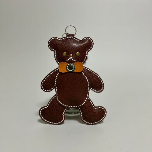姫路レザーくまちゃんチャーム◇焦げ茶 バックチャーム