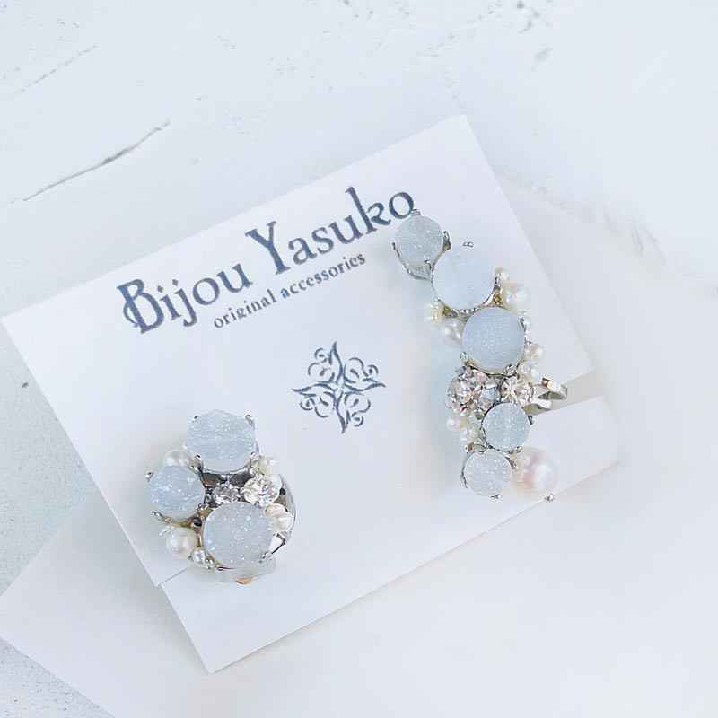 ドゥルージー クォーツ  天然石 ビジュー イヤークリップ / イヤーカフ ドゥルージー イヤリング・ピアス