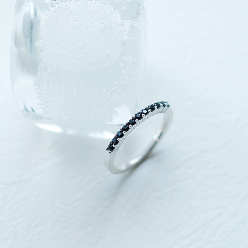ブラック サファイア パヴェ 細身 リング シルバー925