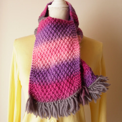 即納】 空と雲イメージのグラデーションショール 手編み コサージュ