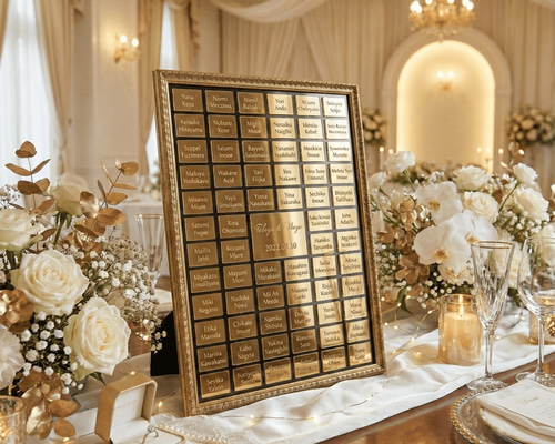 特集掲載【名入れ彫刻&ホワイト文字】ゲスト参加型ミラーゴールド結婚