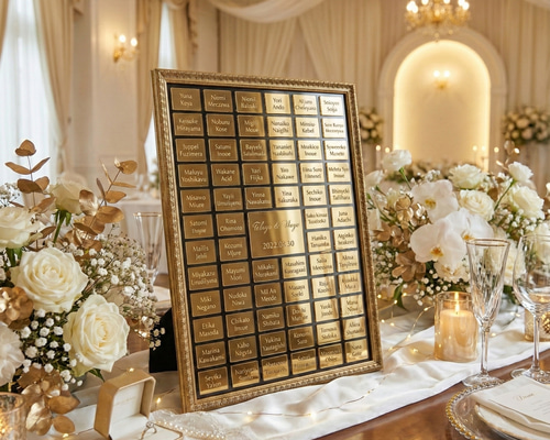 特集掲載【名入れ彫刻&ホワイト文字】ゲスト参加型ミラーゴールド結婚