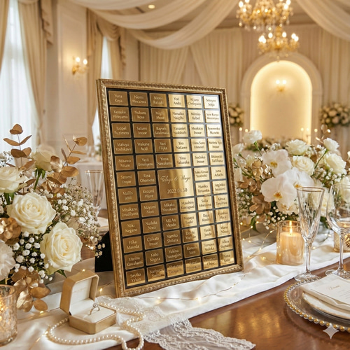 特集掲載【名入れ彫刻&ホワイト文字】ゲスト参加型ミラーゴールド結婚