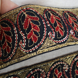 10cm インド刺繍リボン スパンコール チロリアンテープ 葉 5枚目の画像