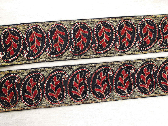10cm インド刺繍リボン スパンコール チロリアンテープ 葉 3枚目の画像