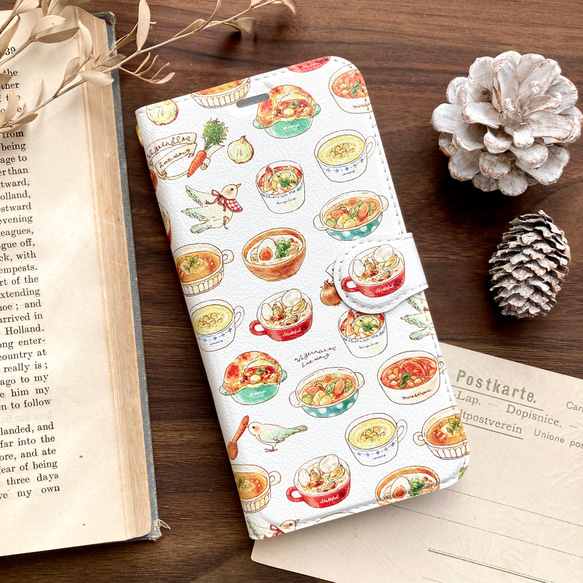 Soup手帳型スマホケース（iPhone/Android全機種対応）秋冬の食べ物　スープ 1枚目の画像