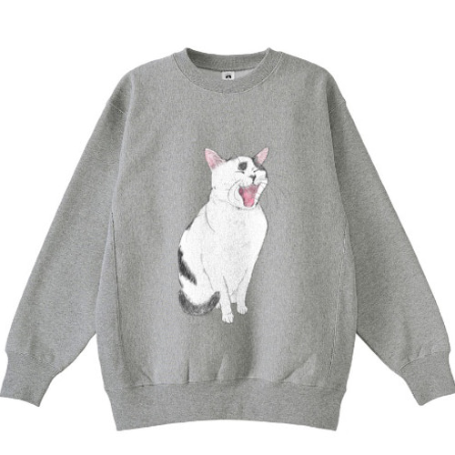 あくびねこ てん トレーナー スウェット 猫 白黒猫 ねこ ゆるめ メンズ