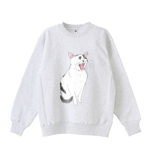 あくびねこ てん トレーナー スウェット 猫 白黒猫 ねこ ゆるめ メンズ