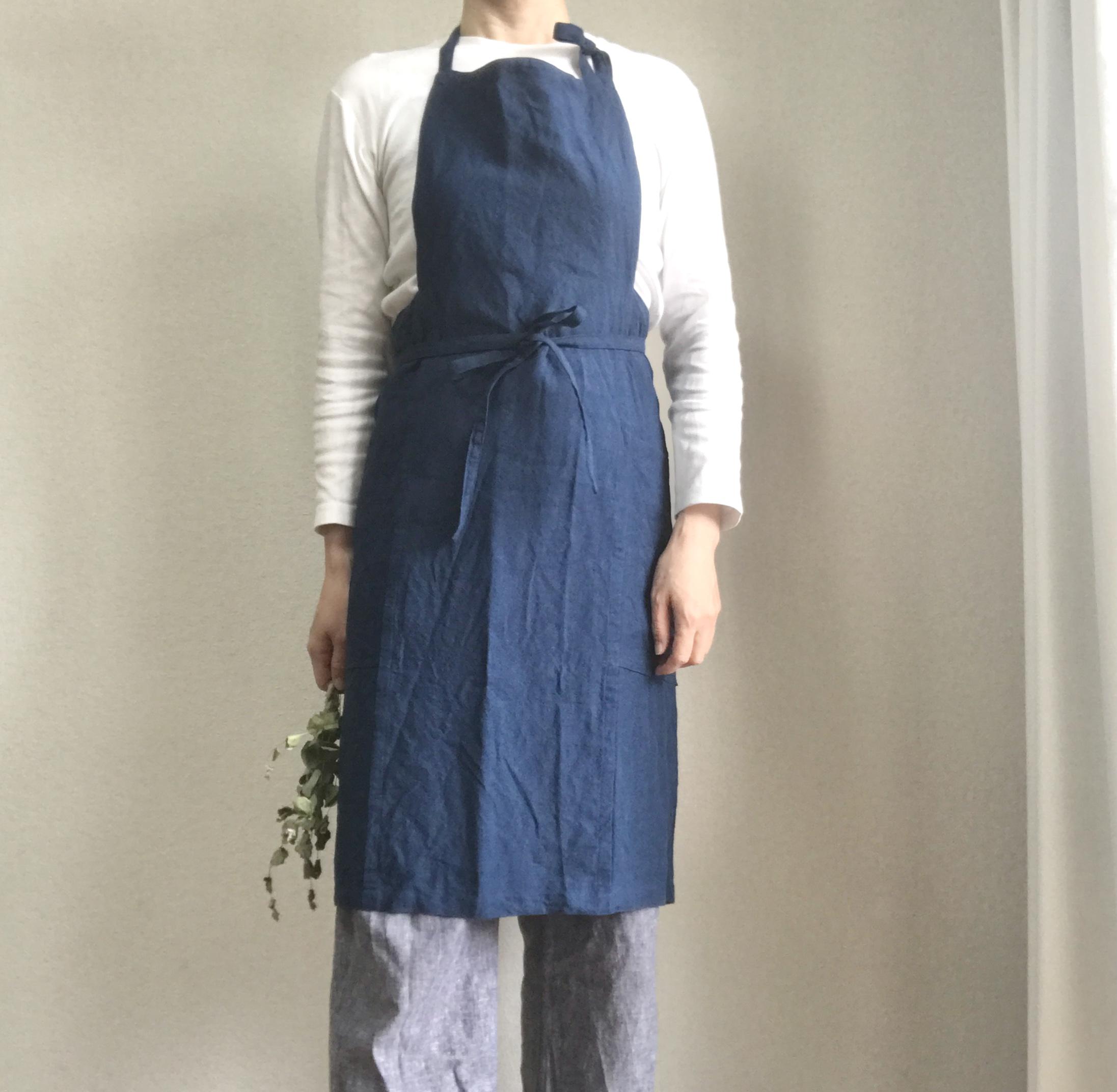 ベルギーリネンの魅力を纏う - ワークエプロン　ベルギーリネン２５番手　ブルー