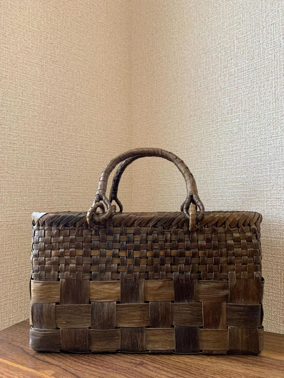 胡桃　胡桃籠バッグ　手作り　くるみかごバッグ　市松編み　内布あり 