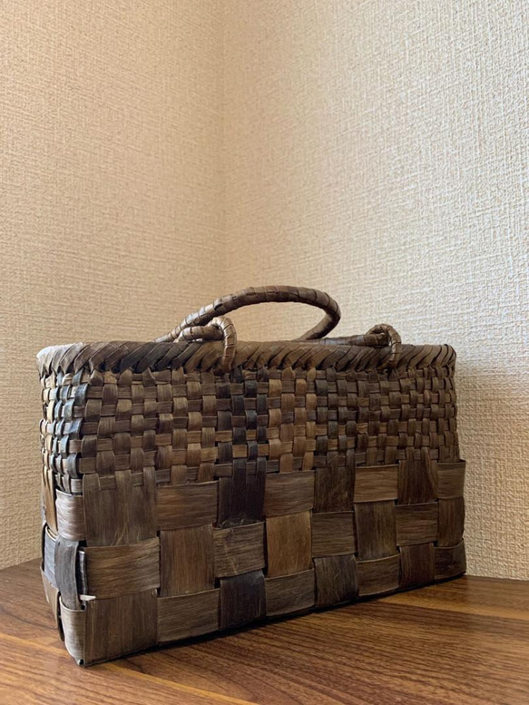 胡桃　胡桃籠バッグ　手作り　くるみかごバッグ　市松編み　内布あり 